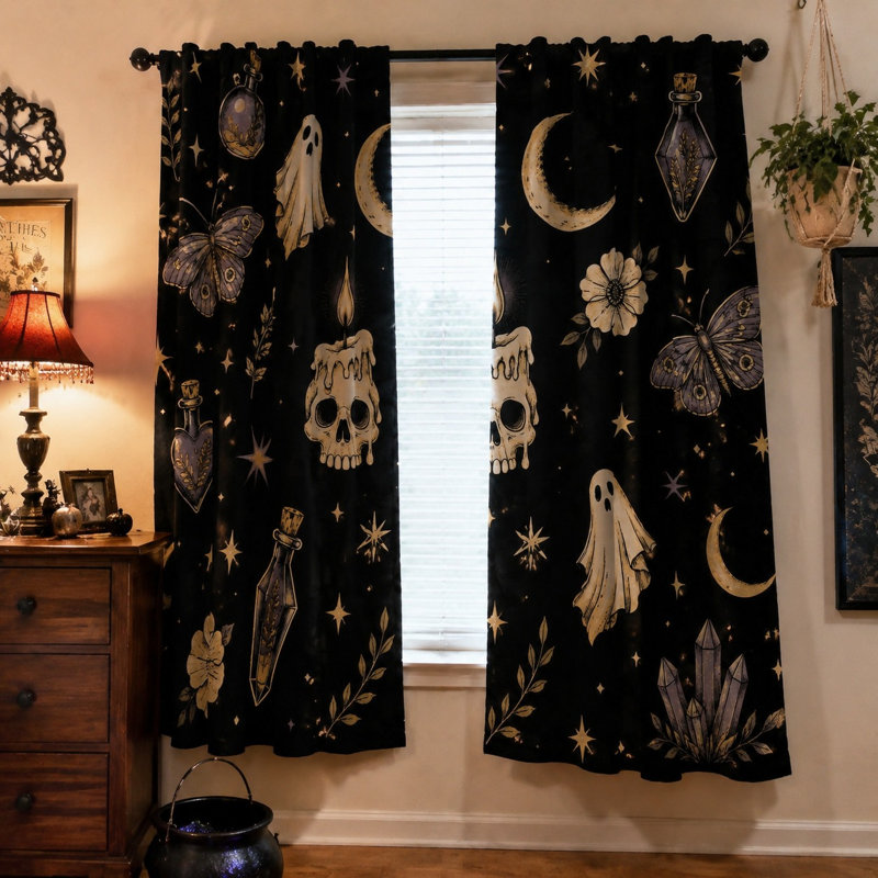 2Pcs Witchy Celestial Butterfly Skull Ghost, L 52 po x H 84 po x 2 pièces