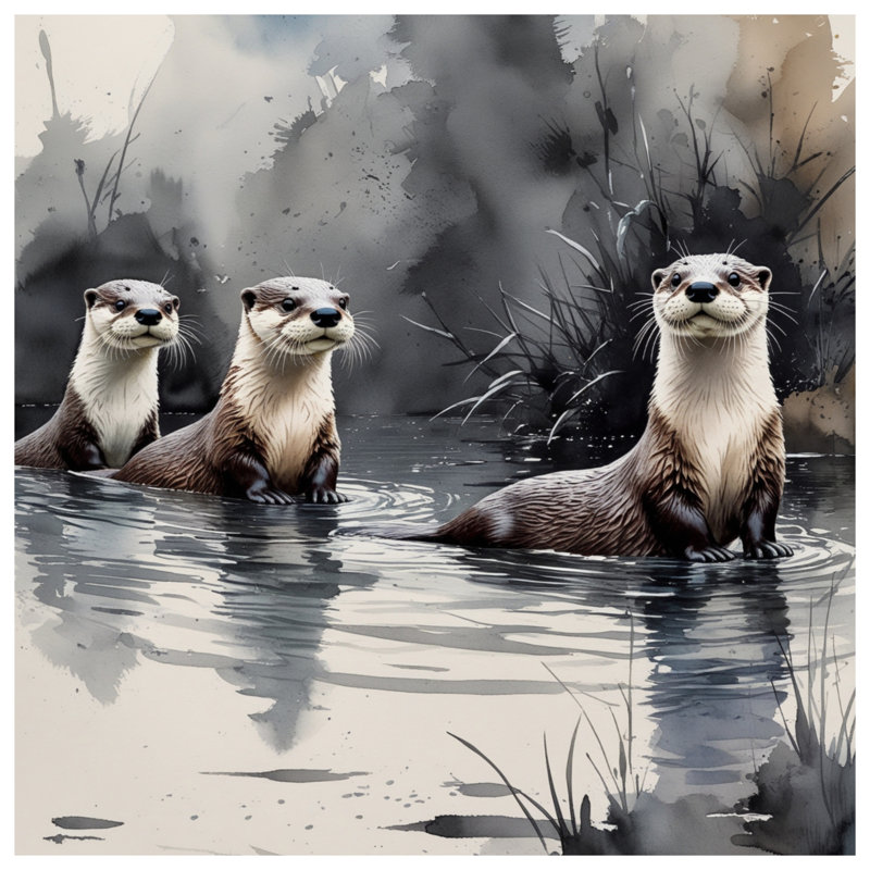 Coussins Otters In River, 16 x 16 pouces