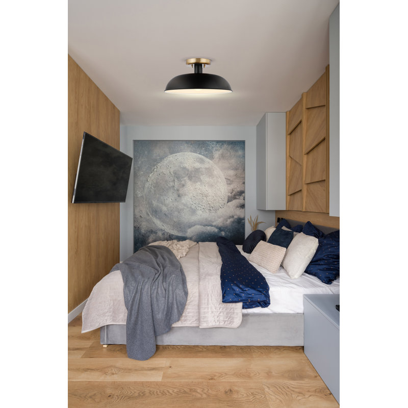 Bethany Semi Flush Mount, Burnished Brass, 6.88" H x 15" W x 15" D, Matte Black