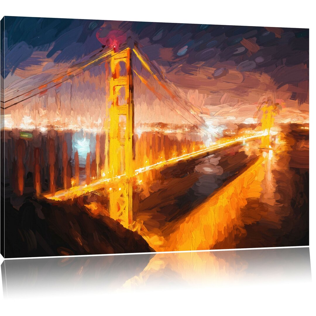 Leinwandbild Golden Gate Bridge bei Nacht in Gelb