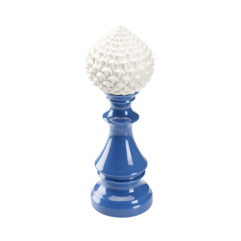 Fleuron artichaut, H 12,5 po x l 4,5 po x P 4,5 po, Bleu / glacis crème