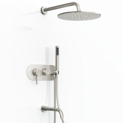 Robinet de baignoire et douche à pression équilibrée Angelsey avec pomme de douche de 12 pouces, douchette et bec de baignoire (valve incluse)