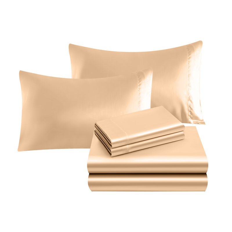 Elegant Comfort Luxurious 4-Piece Silky Satin Sheet Set, Skin And Hair Friendly, Wrinkle, Fade, Stain Resistant With Deep Pockets Fitted Sheet, Cooling Soft Satin Sheet Set