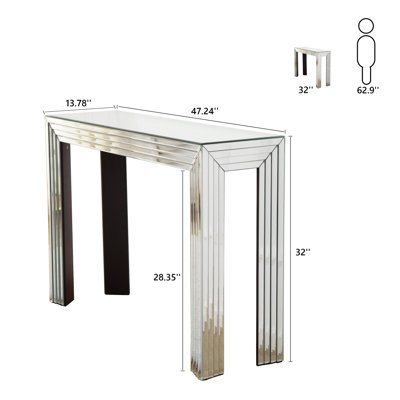 Yolanta 47.2" Glass Console Table for Behind Sofa Couch Entryway Mirrored Home Decor Modern Glam Contemporary Glam Stylish