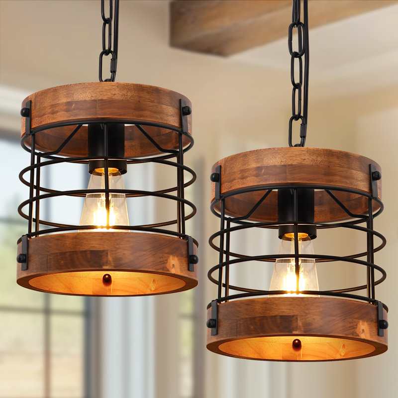 Luminaire suspendu tambour industriel 8 lumières 1 lumière rétro, Brun
