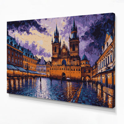 Cities Krakow Poland Purple Canvas Wall Art