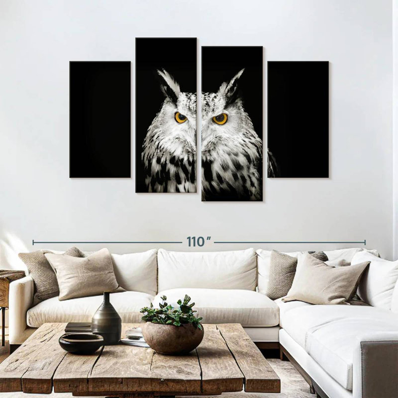 Brampt White Horned Owl, 54" H x 84" W