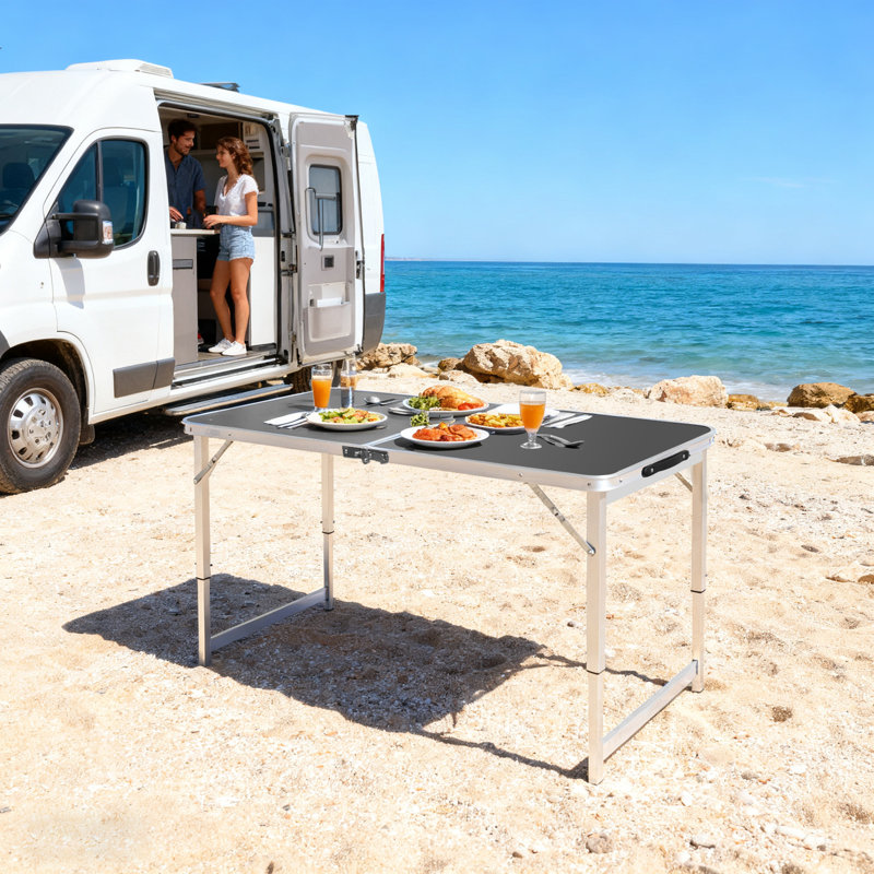 Table de camping pliante en aluminium de 4 pi avec hauteur réglable, table de hayon portable avec poignée de transport, hauteur réglable pour barbecue, plage et arrière-cour