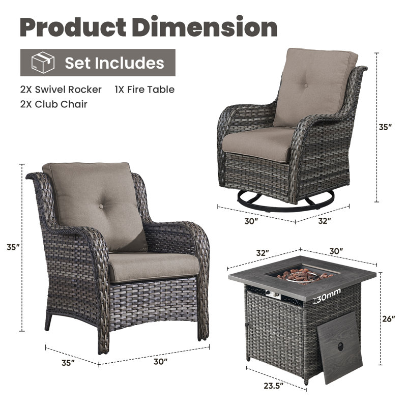 Ensemble de patio extérieur en osier avec coussins 5 pièces, Gris, Gris