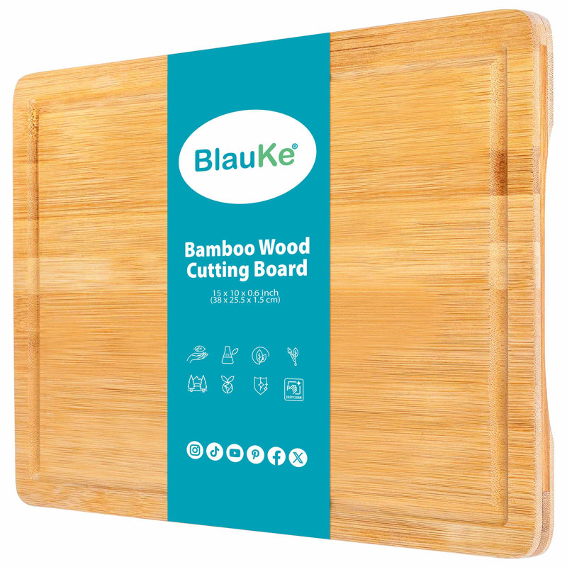  Wood Cutting Board for Kitchen - 38x25cm Large Bamboo Cutting Board with Juice Groove and Handles - Wooden Chopping Board