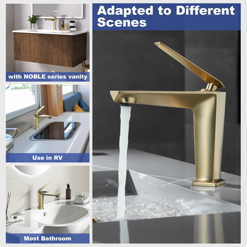 Single Handle Sink Faucet Single Hole Bathroom Faucet With Deckplate, Brushed Gold