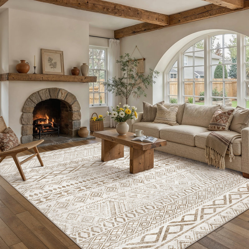  Cherry Modern Machine Washable Area Rug with Non-Slip Backing, Rectangle 9' x 12'