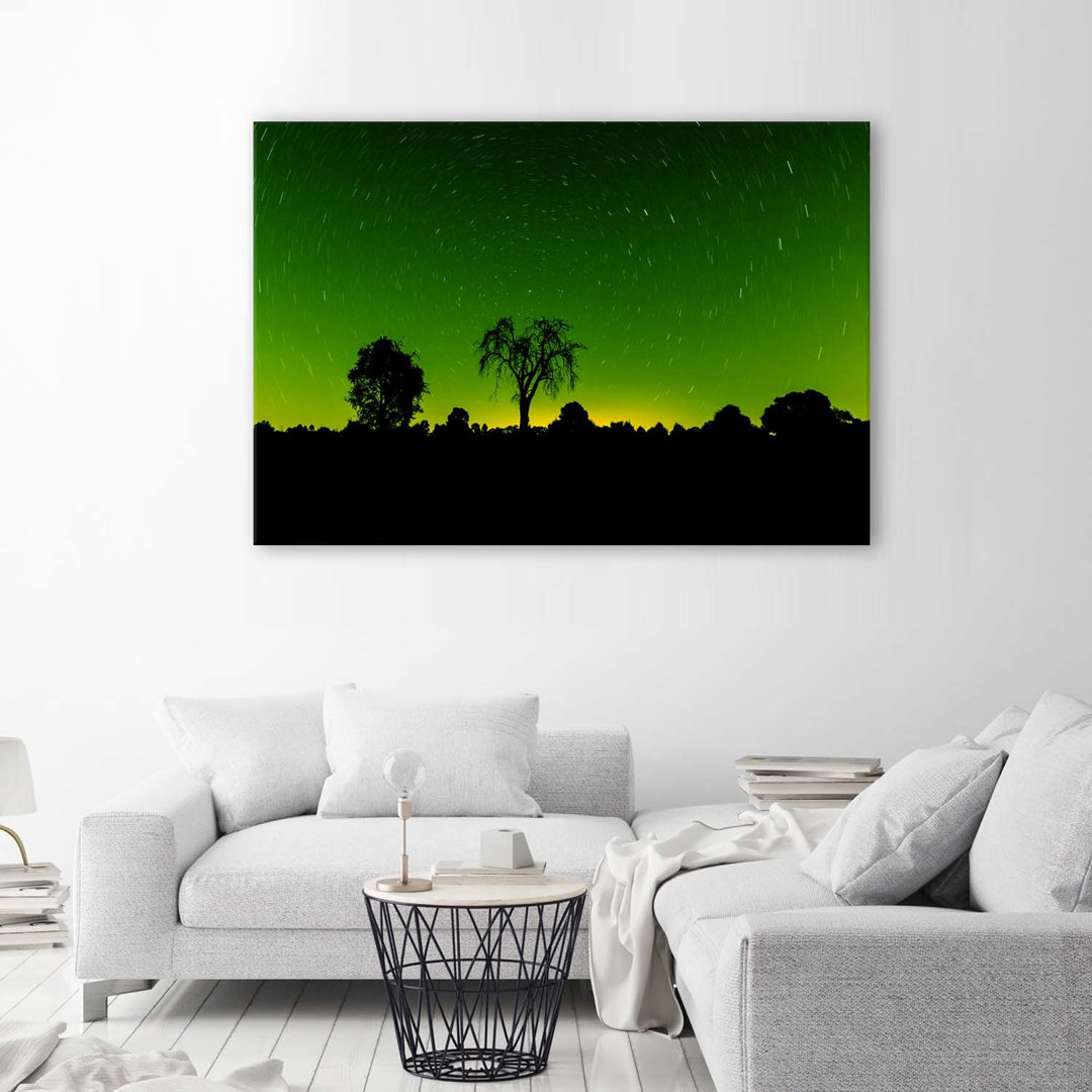 Leinwandbild Aurora Borealis Green Forest