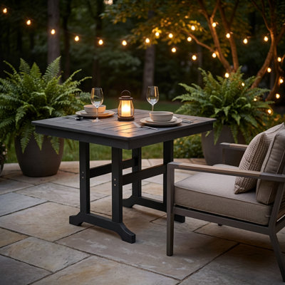 Modern Outdoor Patio Dining Table with Umbrella Hole, Weather-Resistant HDPE Construction and Aluminum Frame