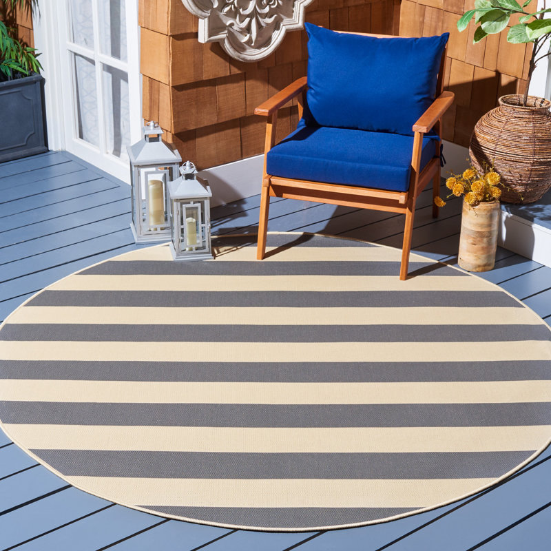 Tapis d'intérieur / extérieur à rayures Durain Performance, Rond 6 pi 7 po