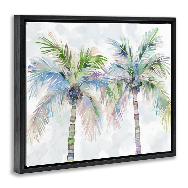 «Soft Palm Tree pair», art mural encadré par Ziwei Li, H 25 po x l 31 po, Cadre flottant noir de jais