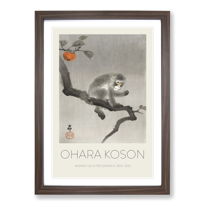 Monkey upon a Tree by Ohara Koson - Picture Frame Art Prints, 36cm H x 27cm W x 2cm D, Walnut