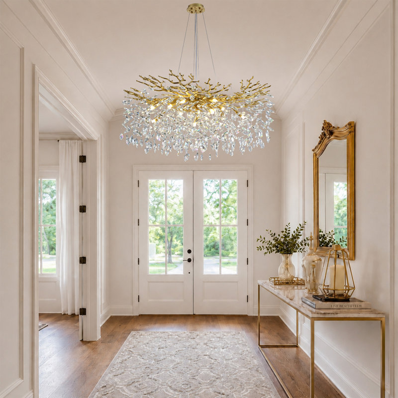 Lustre en cristal à intensité variable pour salle à manger, Doré, H 19,68 po x l 39,3 po x P 39,3 po