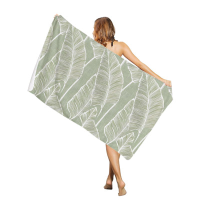 Tropical Plants Palm Leaf Beach Towel Oversized Pool Towels,Quick Dry Absorbent Large Beach Blanket Soft Sand Free Bath Towel for Travel Swimming,Retro Style Background, 60 x 80 inAnd a canvas bag with the same printed beach towel will be given as a gift