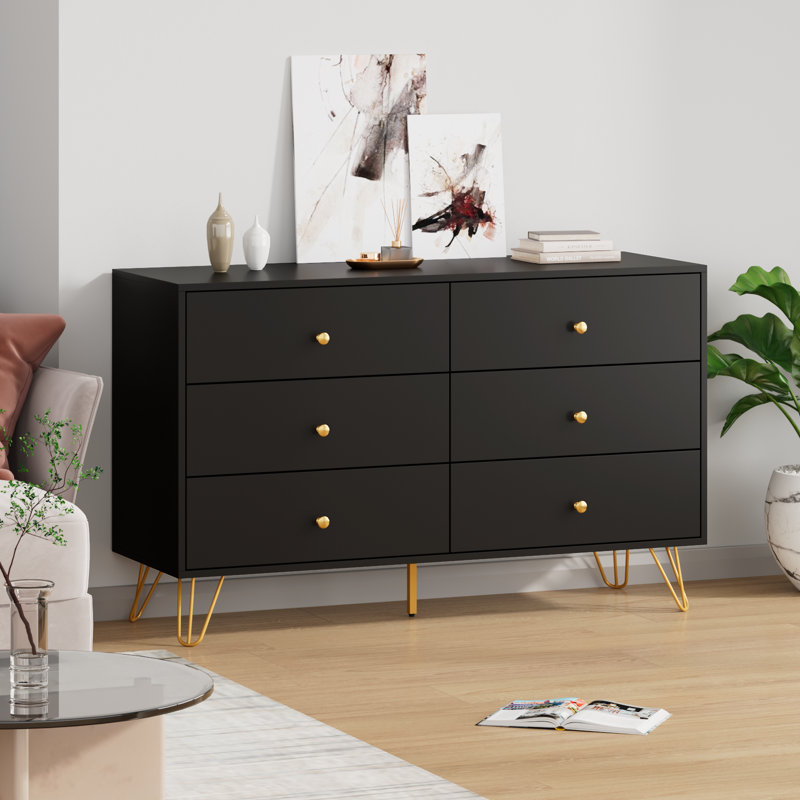 Ziyah Manufacturer Wood 6-Drawer Dresser for living Room, Bedroom Dresser, Black