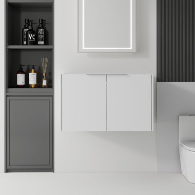 Base de meuble-lavabo mural 30 po en contreplaqué blanc avec rangement à double porte, armoire seulement