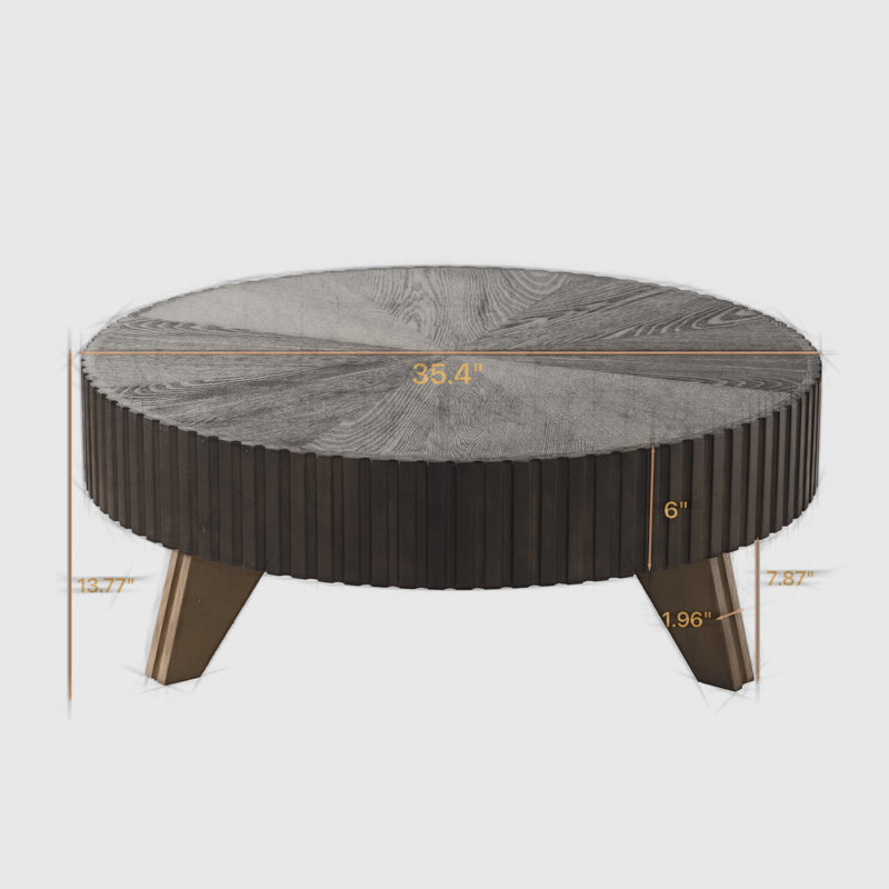 Table basse ronde 35,4 po, Dessus brun/Base naturelle