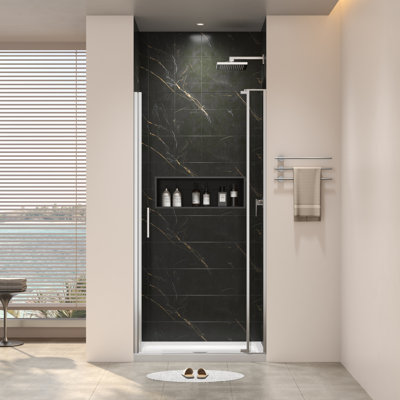 2832"W X 72"H Left And Right Opening Universal Pivot Shower Door, Open Outside, With 1/4" And 5/16" Tempered Glass And Brushed Nickel Finish