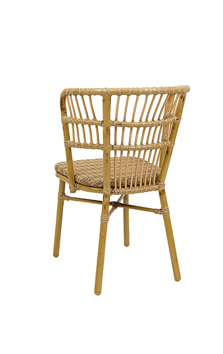 Chaise intérieure / extérieure en aluminium de style rotin naturel avec siège en polyester tissé