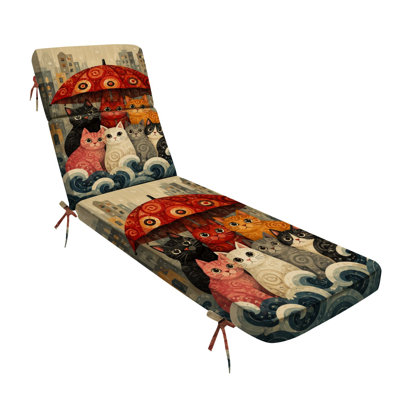 Peenoke Outdoor Indoor 3'' Lounge Patio Cushion Cats Under Red Umbrella Abstract Cityscape Rainy Day Water-Resistant Chaise Lounge Cushion for Chair Patio Furniture Seat Cushion