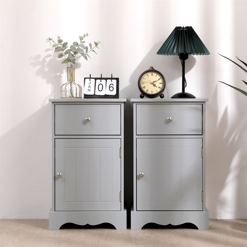 Angelinna 35cm W Manufactured Wood Bedside Table, Grey