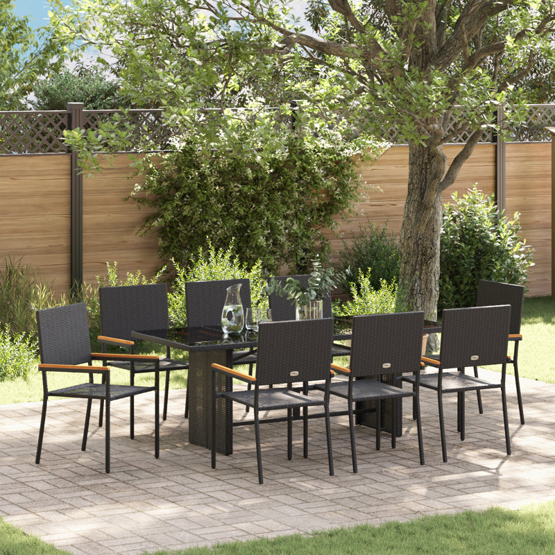 8 - Person Patio Dining Set with Rectangular Table, Black