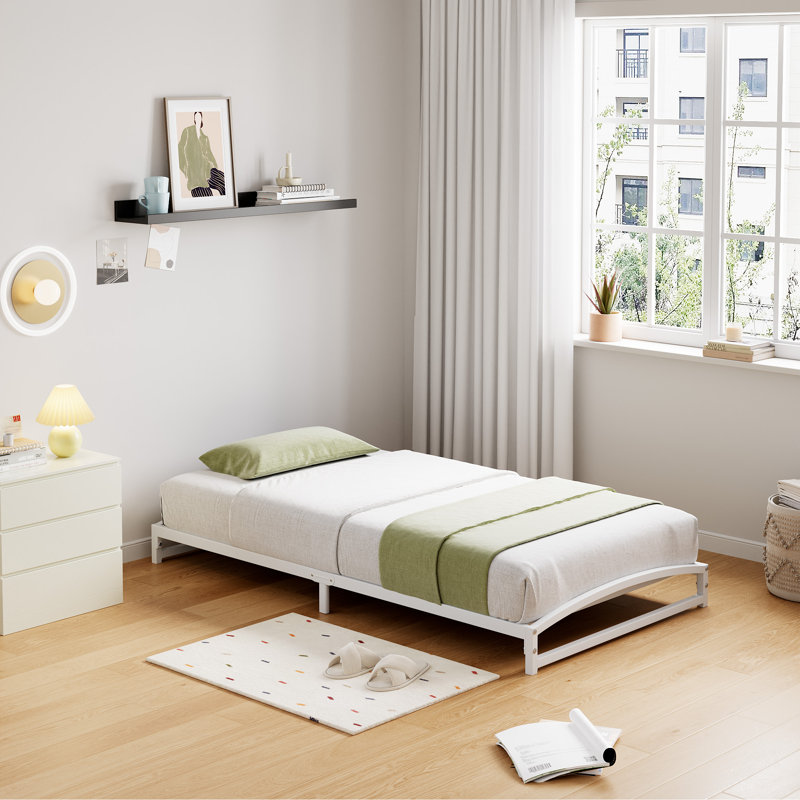 Low Bed Frame Twin Size - 6 Inch Heavy Duty Metal Platform, Mattress Foundation, No Box Spring Needed, Noise-Free, White
