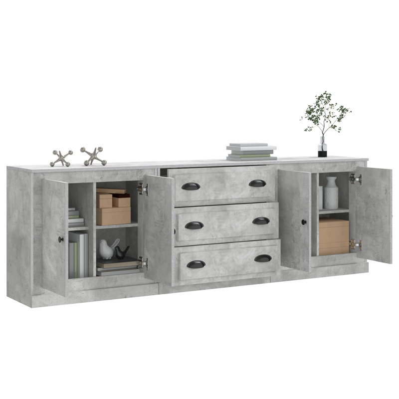Kerio Sideboards 3 pcs Engineered Wood, Concrete Grey