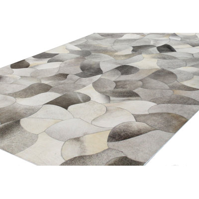 Ricci Abstract Handmade Leather Area Rug in Gray