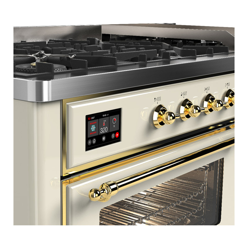 Majestic III Series 60 Inch Dual Fuel Range with 7 Sealed Burners, Griddle, in Blue Grey (Liquid Propane, Burnished Trim)