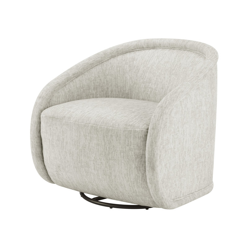Troye Upholstered Swivel Barrel Chair, Beige Polyester