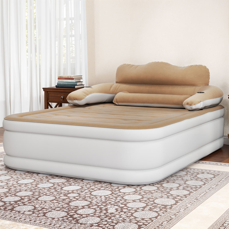 Ivy Bronx 18" Air Mattress With Headboard, Brown, Queen
