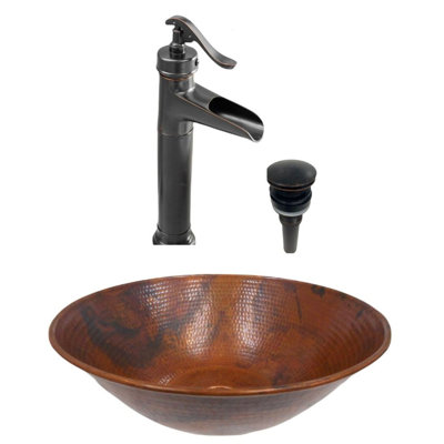 14" Natural Copper Vessel Sink, 13" Pump Faucet Included
