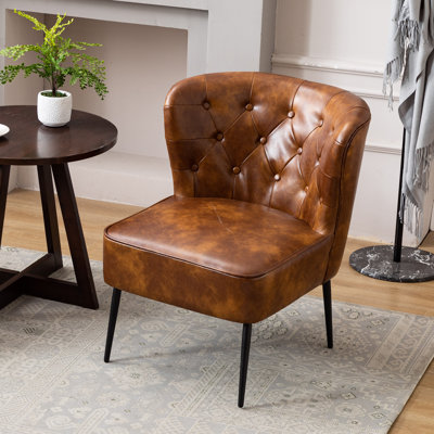 Fauteuil d'appoint 25 po de large en faux cuir capitonné avec dossier courbé et pieds en métal