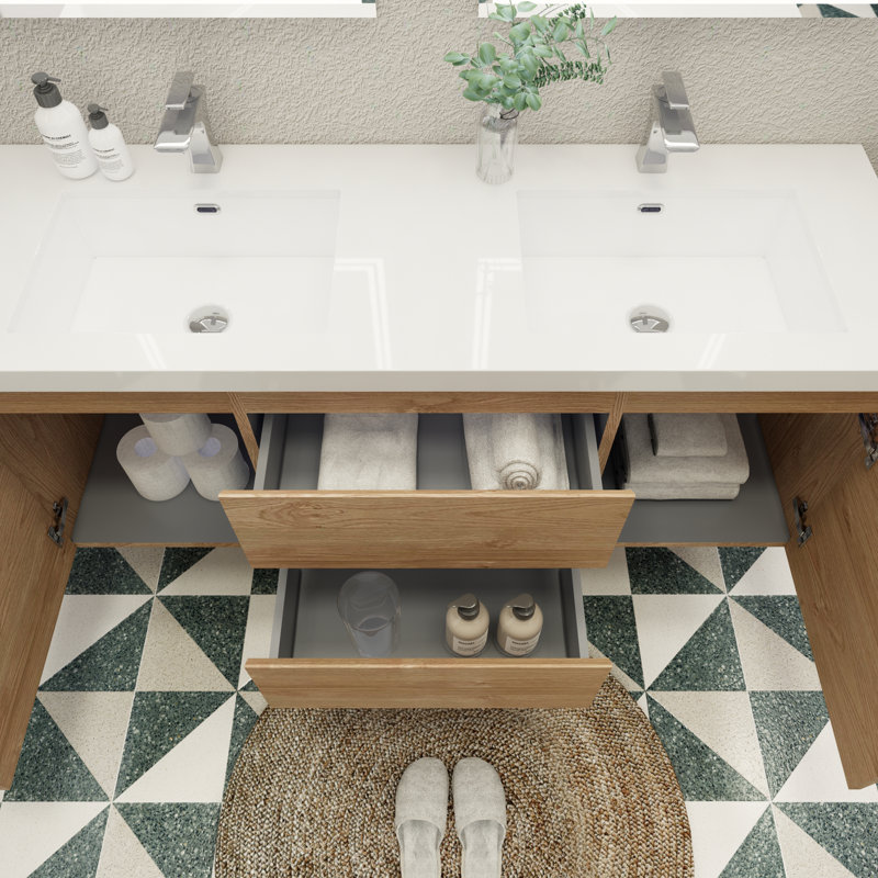 Ensemble de meuble-lavabo double 59 po Aylanna, Chêne de la Nouvelle-Angleterre