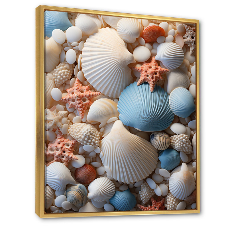Décoration de plage photo coquillage II - décor mural animal côtier, Cadre flottant doré, H 32 po x l 24 po x P 1 po