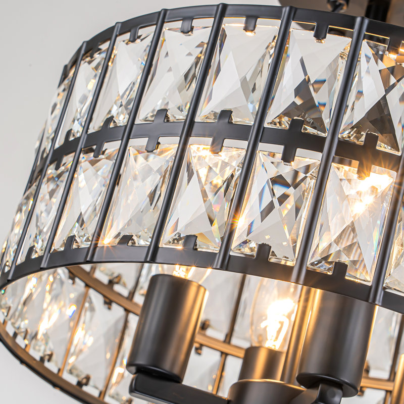 Elonso 4 - Light Dimmable Crystal Drum Semi Flush Mount, Matte Black