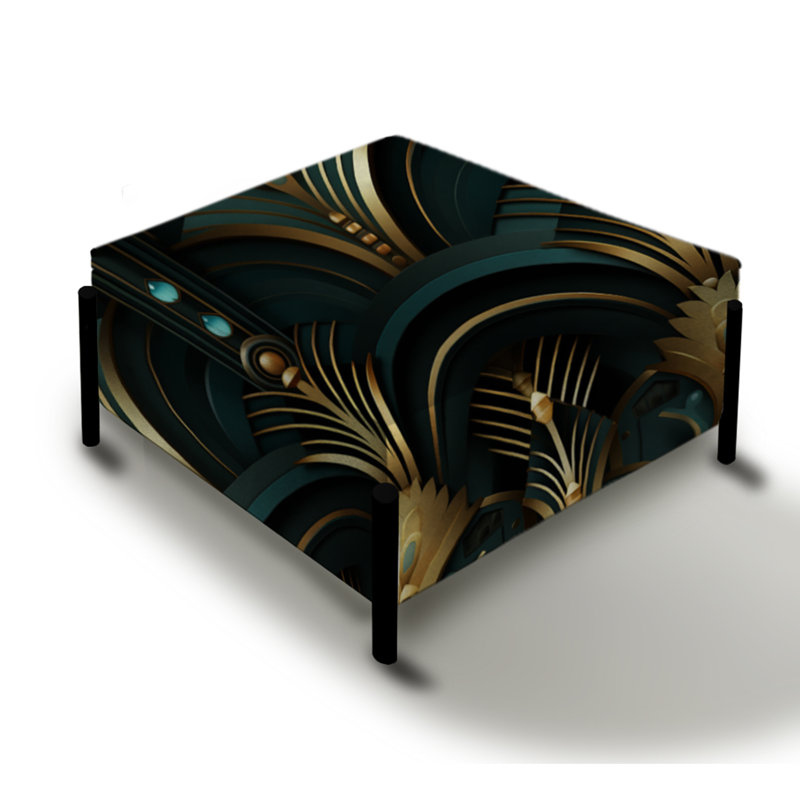 Opulence dorée et verte Art Deco - Grand repose-pieds carré damassé
