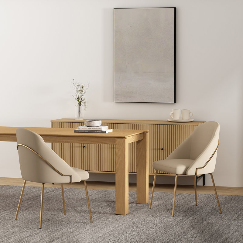 Fakenham Leatherette Dining Chair with Steel Legs, Tan, Gold, 1