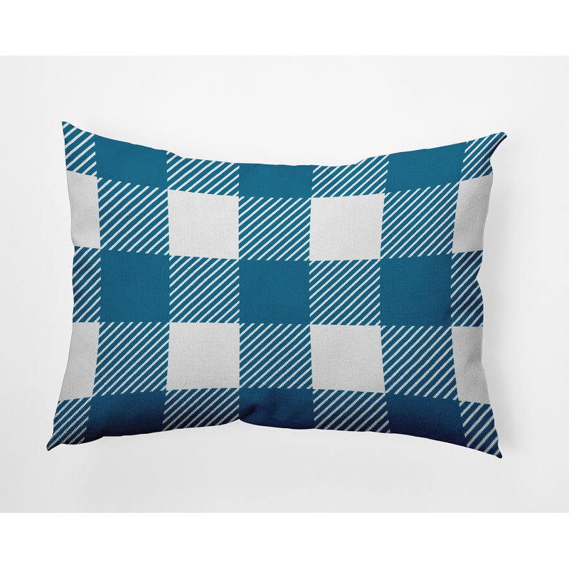 Plaid Outdoor Reversible Throw Pillow, Unreal Teal