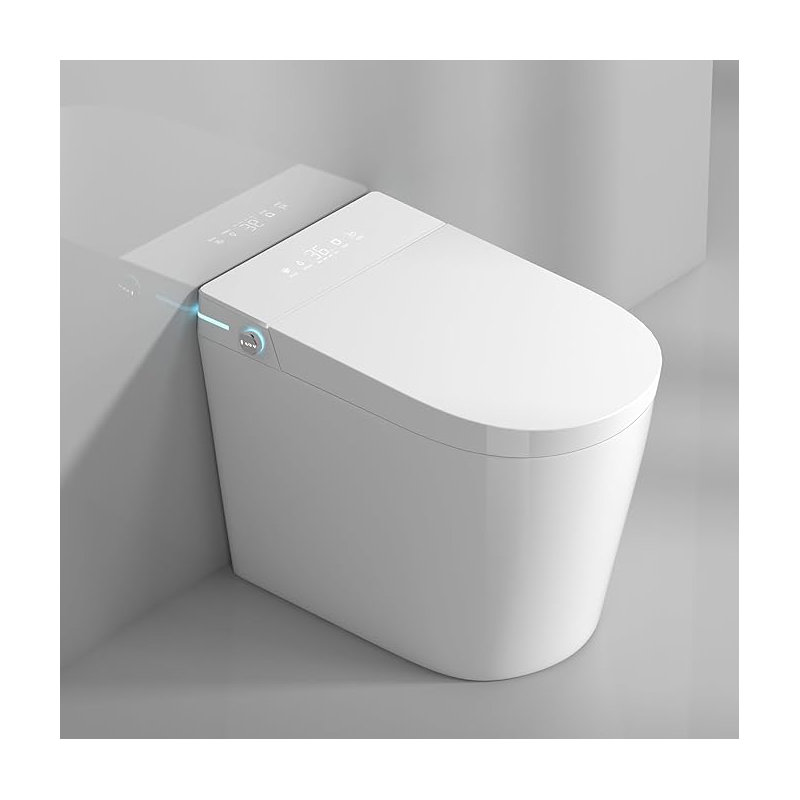 YingZe 23" Compact Smart Toilet with Bidet Seat Built-in For Small Bathroom, Auto Flush, LED Night Light,Heated Bidet with Warm Air Drying (White with White panel)