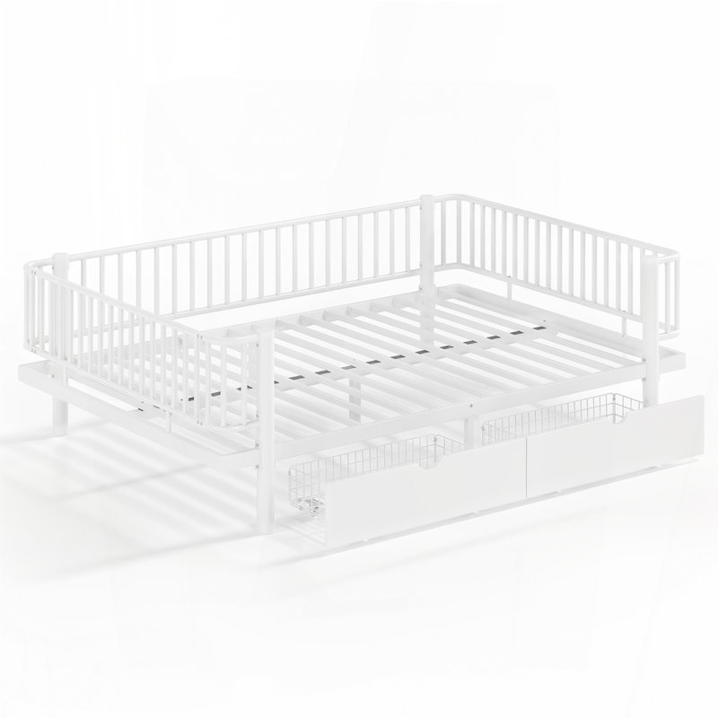 Lit plateforme avec tiroirs de rangement, Blanc clair, Grand lit