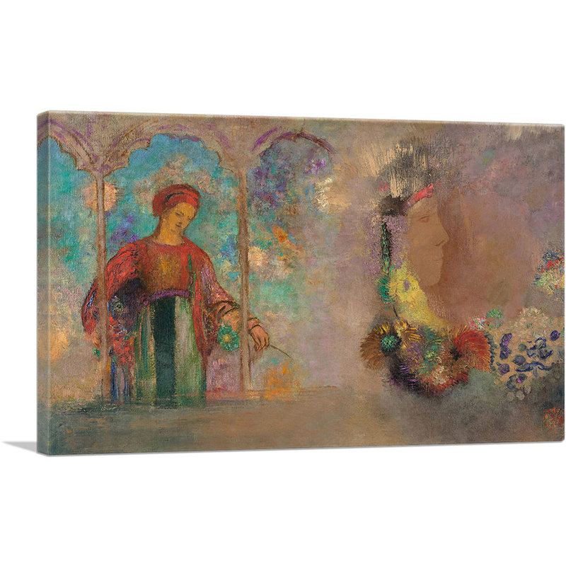 «Woman in a Gothic Arcade Woman with Flowers 1905» par Odilon Redon - reproduction d'art sur toile tendue