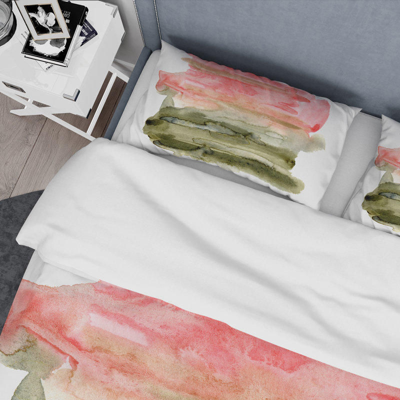 Nuage abstrait rose, rouge et vert - ensemble de housse de couette moderne - microfibre de polyester