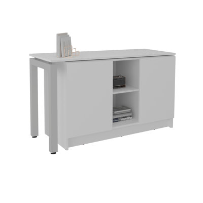 Bureau blanc à 2 tablettes avec un design peu encombrant